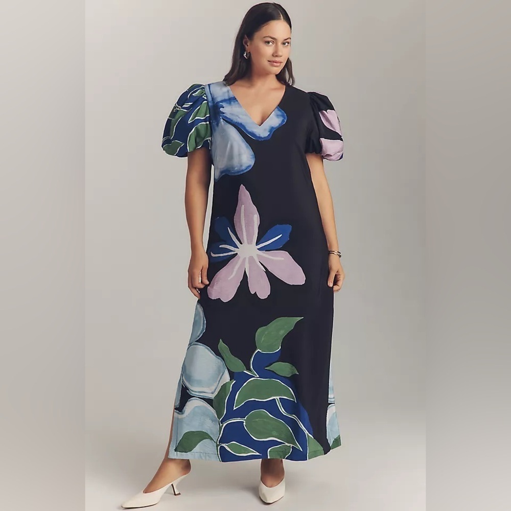 NWT! By Anthropologie Puff-Sleeve A-Line Maxi Dress - Size XS 🏆